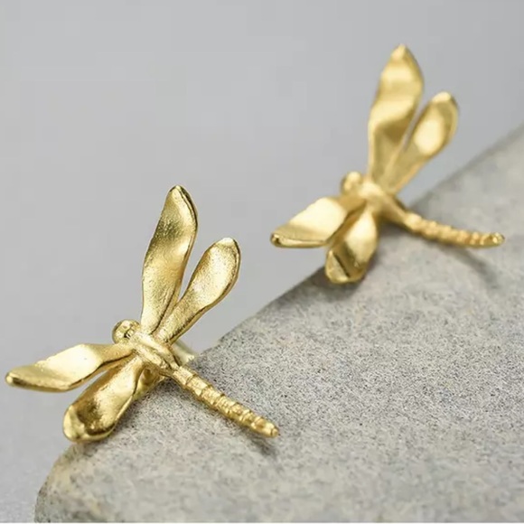 Artisan Handmade 925 Silver Gold Dragonfly The Zocah Dainty Earrings - Picture 8 of 10
